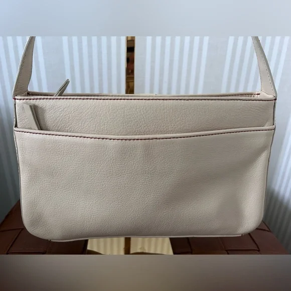 Ann Taylor Vintage Genuine Leather Handbag Cream w/Contrast Red Stitching - Picture 4 of 9